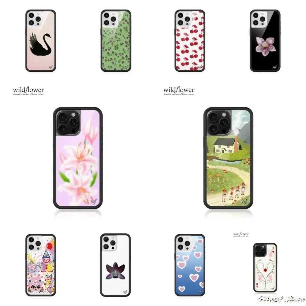 Wildflower 3D Lilien-Handyhülle im pastoralen Stil für iPhone 11 12 13 14 15 16 17 Pro Max Plus wf Orchideen-Clown-Cartoon-Cover ﻿ ﻿ ﻿ ﻿ ﻿ ﻿ ﻿
