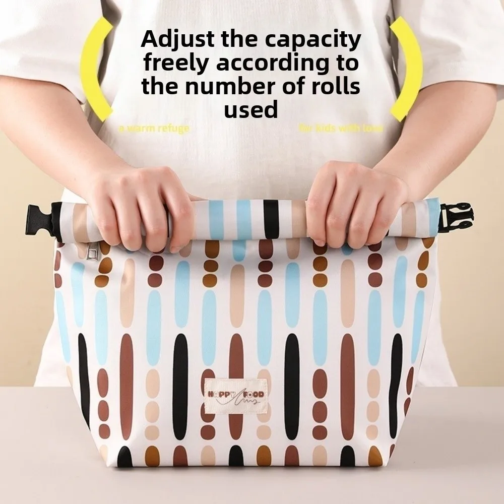 

Large Capacity Striped Folding Lunch Bag Foldable Insulated Food Box Bag Waterproof Washable Picnic Bag Office Workers