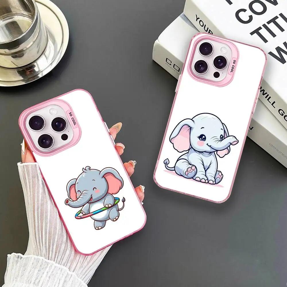 

Cute Cartoon Elephant Phone Case For iPhone 16,15,14,13,12,11,Mini,Pro,MAX Pink Matte Shockproof Cover