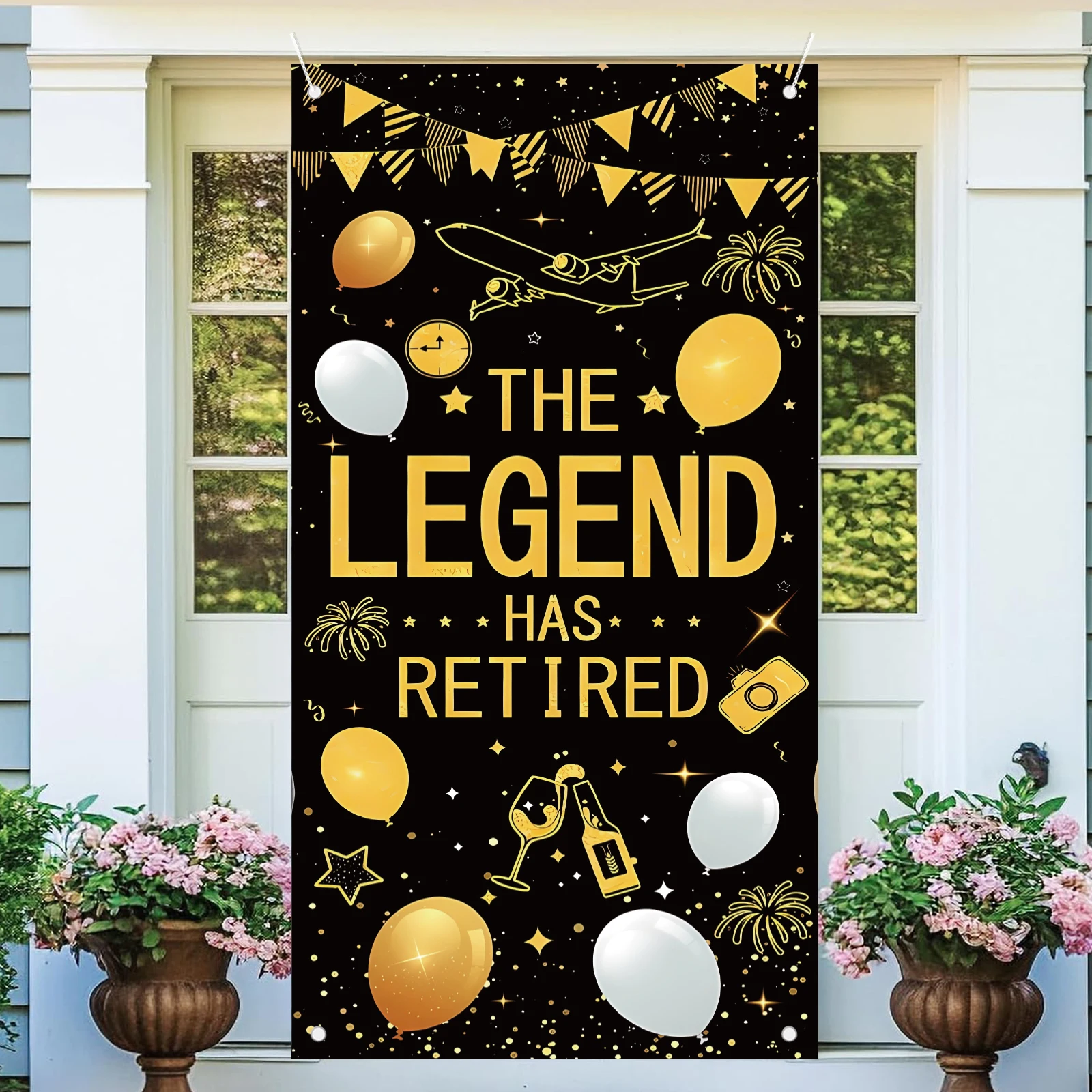 

Retirement Party Decorations for Men Women, Black Gold Happy Retirement Banner , Lengend Has Retired Backdrop for Coworker,