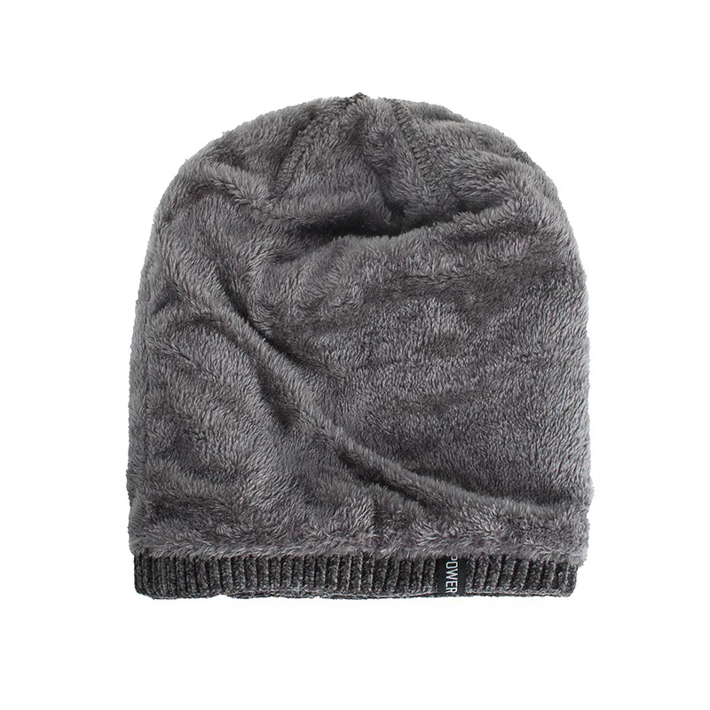 Zhongmei's new autumn and winter fleece-lined hat and scarf set with horizontal and vertical pattern fabric label