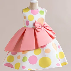 Girls Polka Dot Pleated Dresses Party Princess Dress Girl Sleeveless Clothes Kids Birthday Wedding Formal Costumes Children Wear