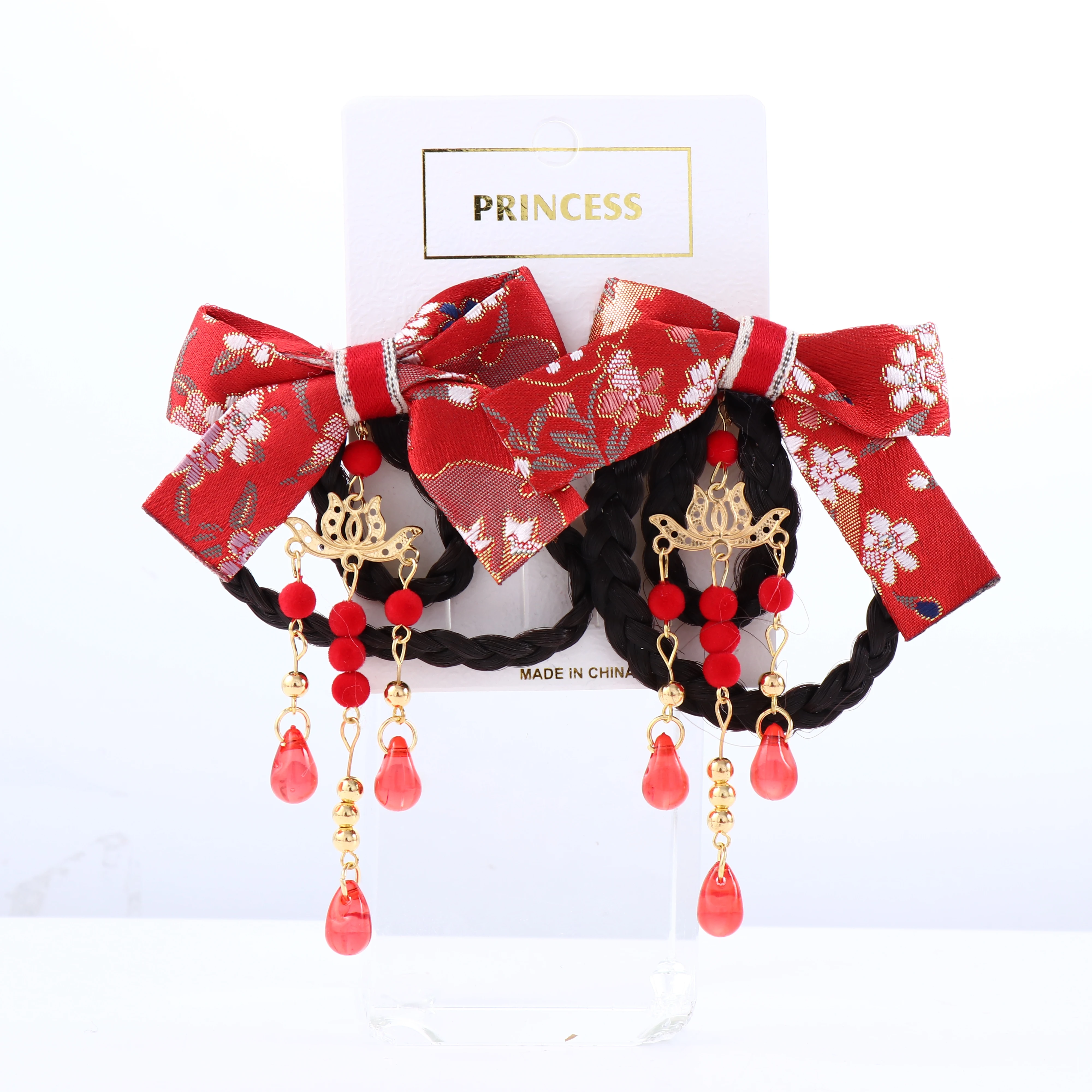 Épingles à cheveux à nœud latéral pour enfants, épingles à cheveux à pampilles Hanfu, tresse de perruque, coiffure rouge du Nouvel An, accessoires pour cheveux pour femmes, 2 pièces