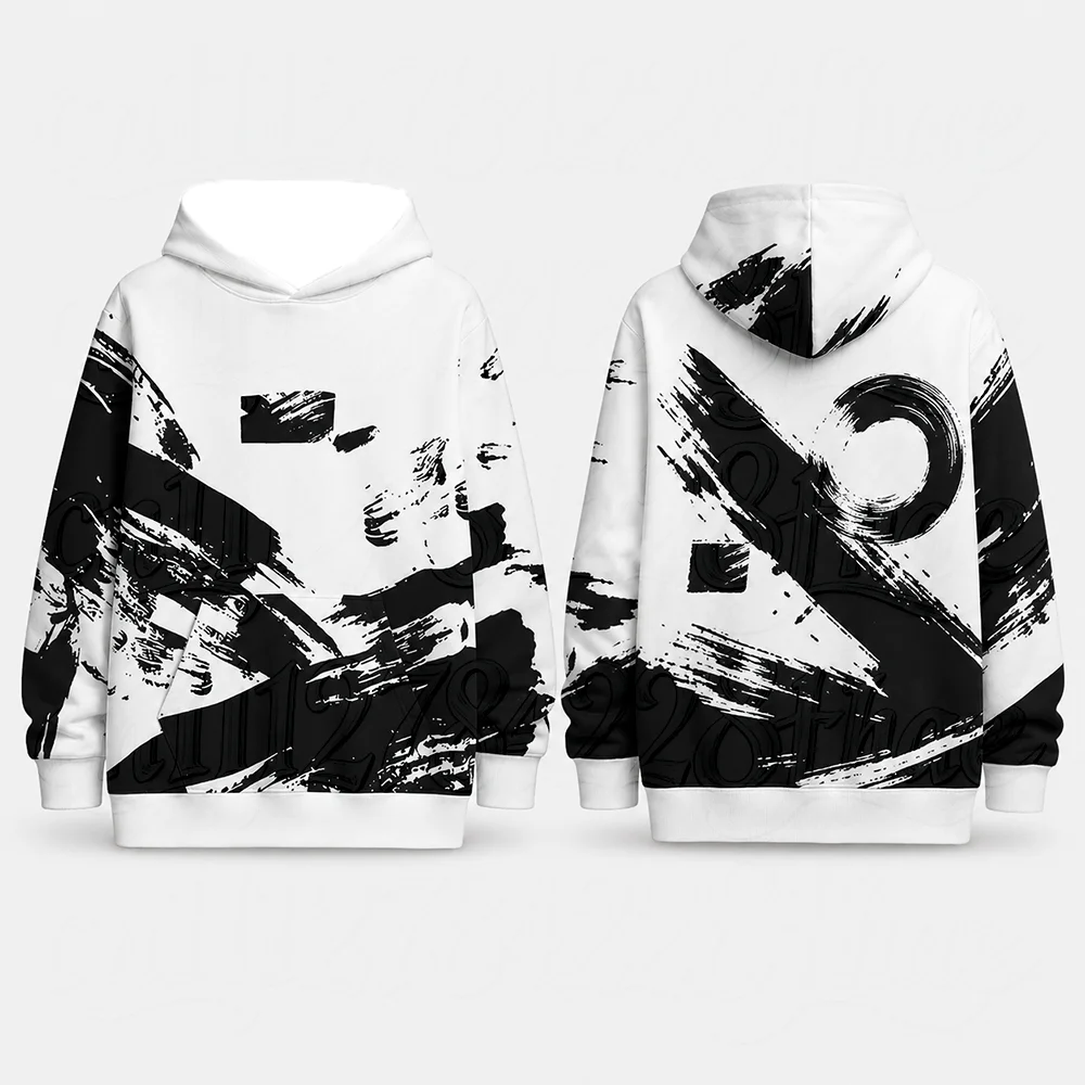 Men Hoodies Long Sleeve Hooded Sweatshirt Graphic Printed Pullover Streetwear Abstract Ink Splatter Top Y2K Cyberpunk Music Wear