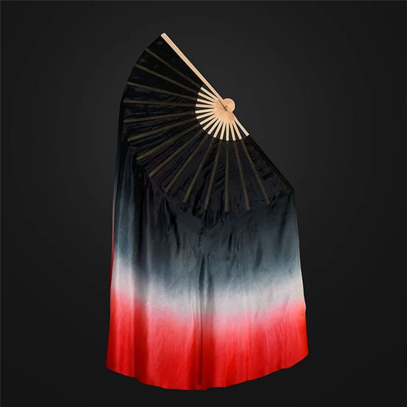 1 Pair Black Red Gradient Yangko Dance Fan Real Silk Veil Bamboo Ribs Double Sided Show Props Performance Fan (1L+1R)