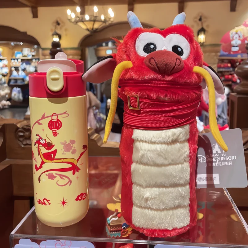 Original Disney 2024 New Year Mushu Dragon Crossbody Portable Year Of The Dragon Thermos Cup With Cup Cover