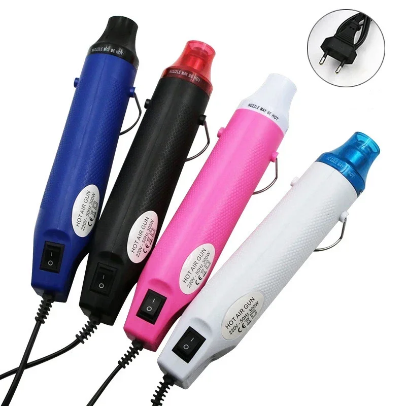 Pistola de ar quente padrão ue 220v, faça você mesmo, ferramenta de reparo de celular, secador de cabelo, suporte de soldagem, assento, pistola de calor de ar de plástico retrátil 300w