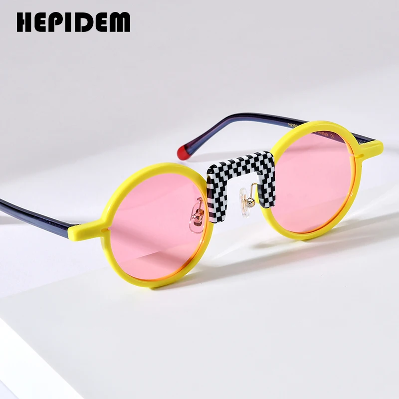 HEPIDEM Acetate Polarized Sunglasses Women New in Trendy Famous Brand Designer High-end Retro Vintage Round Sun Glasses y2k 9382