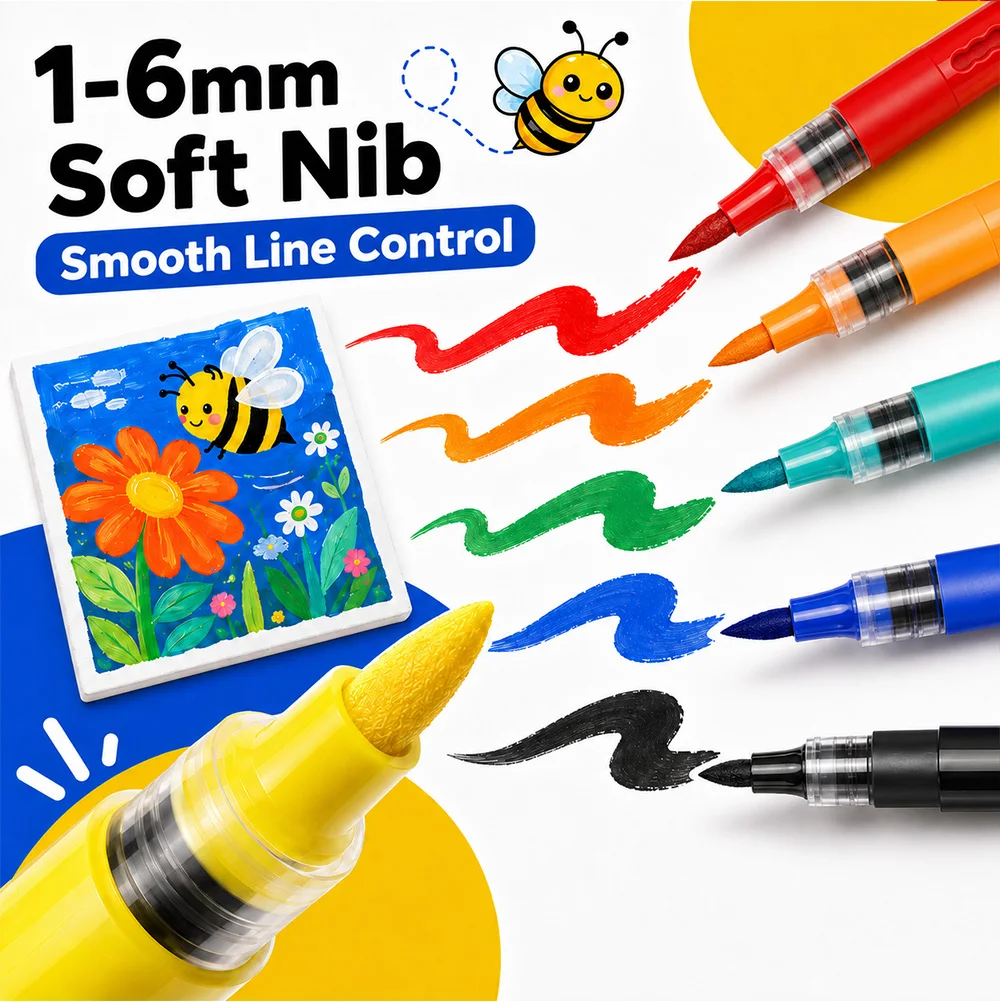 24/36/48/60/84 Colors Acrylic Marker Set Brush Tip Direct‑Ink Roll‑Up Pouch Wood Stone Ceramic Glass Graffiti DIY Drawing Art