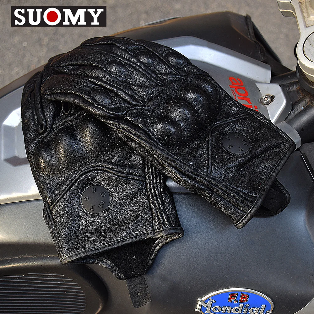 

SUOMY Retro Series Goat Leather Gloves for Motorcycle Men Women Touchscreen Protected Motocross Glove Black Anti-fall Moto Biker