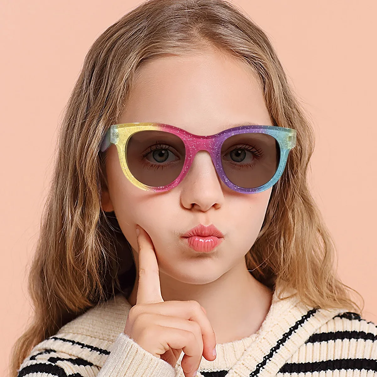 2024 Children's New Rainbow Round Frame Sunglasses Shining Summer Outdoor Sunshade Sun Glasses Trendy Fashionable Eyewear