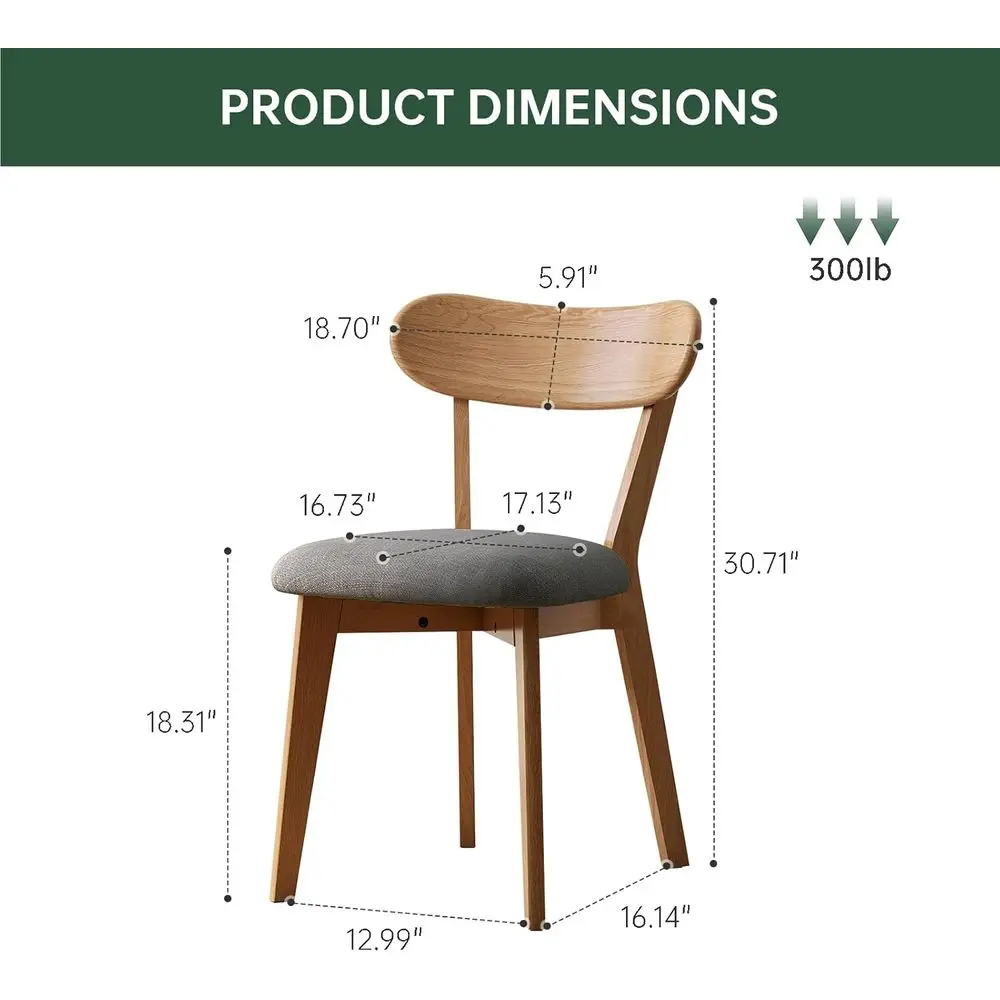 كراسي طعام منجدة من الخشب الصلب، بلوط حديث من القرن مع مسند ظهر منحني، تصميم على شكل جناح للمطبخ أو غرفة الطعام (2- #3