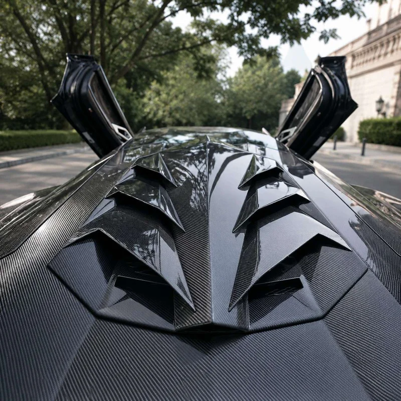 High Quality D‑Style Wet Carbon‑Fiber Rear Engine Hood, Aftermarket Exterior Tuning Parts Luxury Supercar