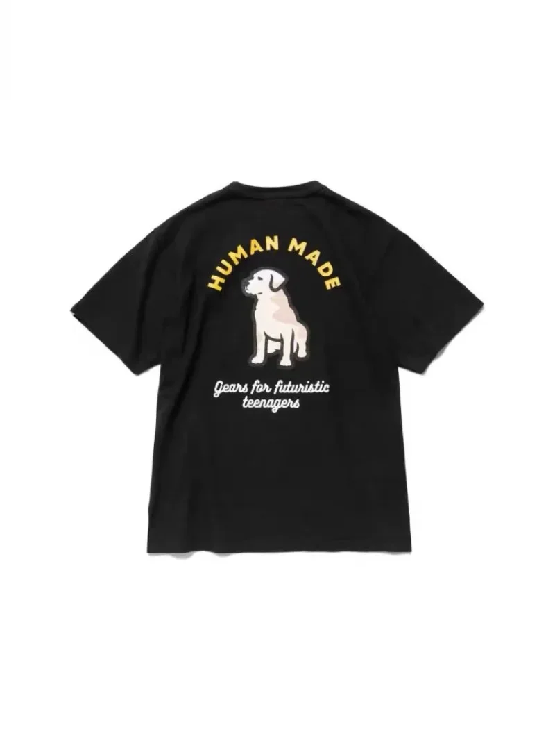 Human Made Style Cartoon Labrador Slub Cotton T-Shirt, Crewneck Tee for Couple Unisex
