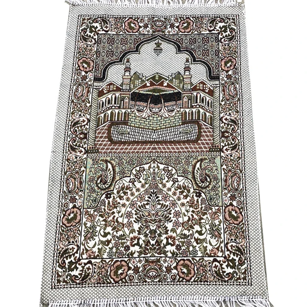 

Muslim Carpet Blanket Prayer Rug Tapete with Tassel Islamic Mat Qibla Blanket Portable Embroidery Home Decoration 70x110cm