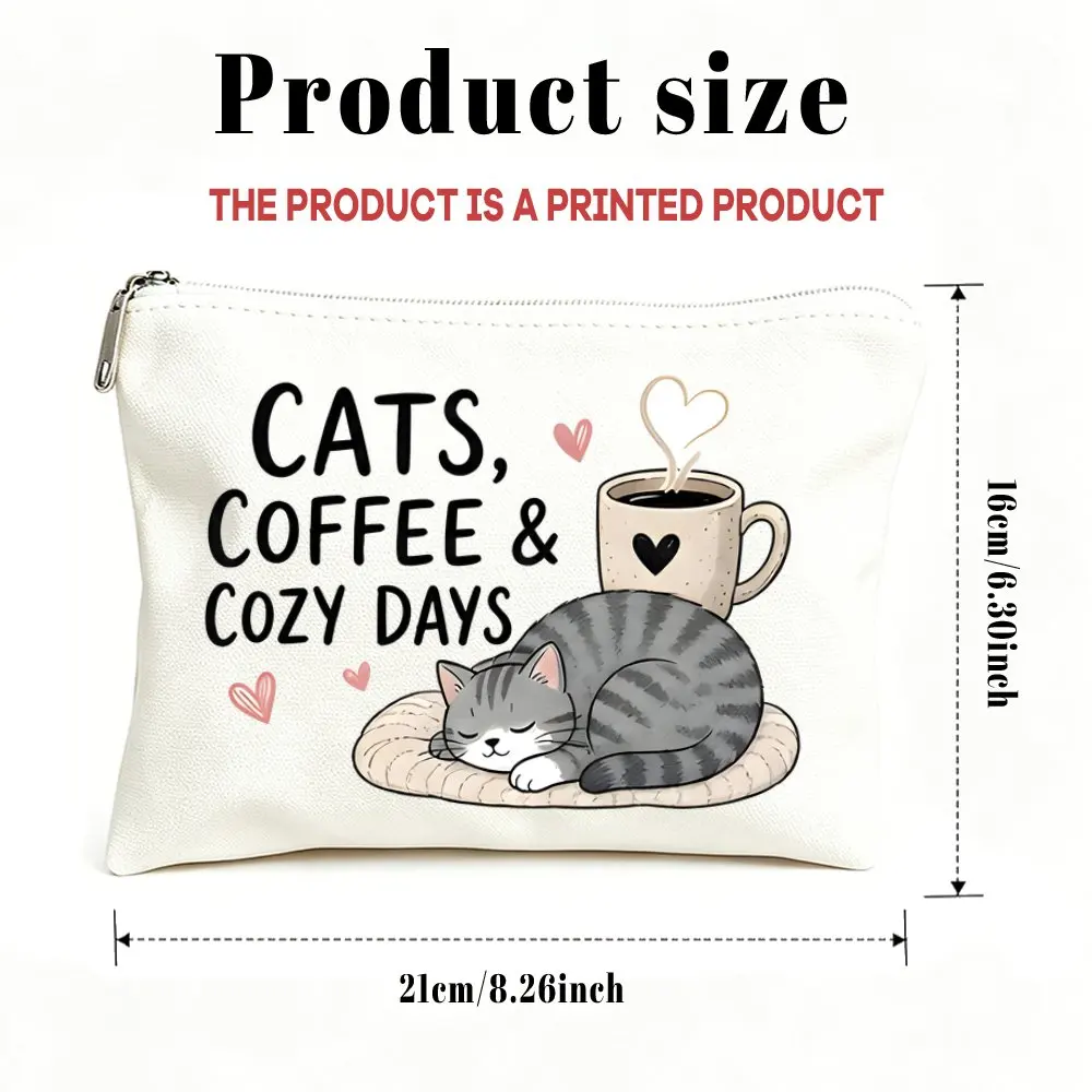 1pc Makeup Bags Cosmetic Bag and Toiletry Pouch Gift Bag for Women Cats Coffee Cozy Days Makeup Bag for Mom Daughters Friends