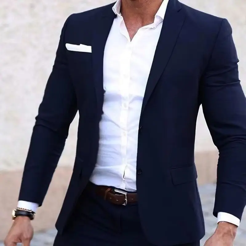

Costume Homme Navy Blue 2 Piece Men Suits Slim Fit Blazer Groom Best Man Wedding Male Suit Business Male Clothes Terno Masculino
