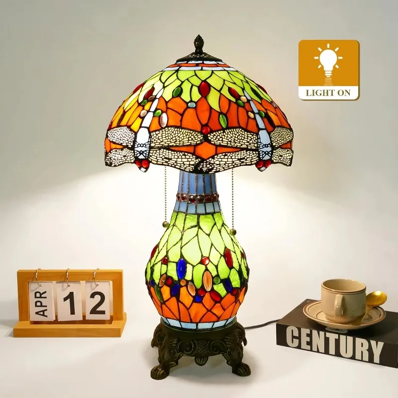 Style handmade, stained glass desk lamp, beautiful dragonfly desk lamp, retro desk lamp