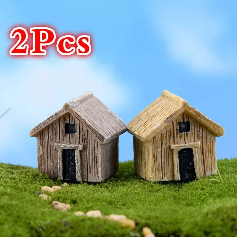 Mini figuritas de casa de madera de resina, adornos para casa de muñecas con micropaisaje, arte en miniatura, paisajismo, decoración del hogar, 2 uds.
