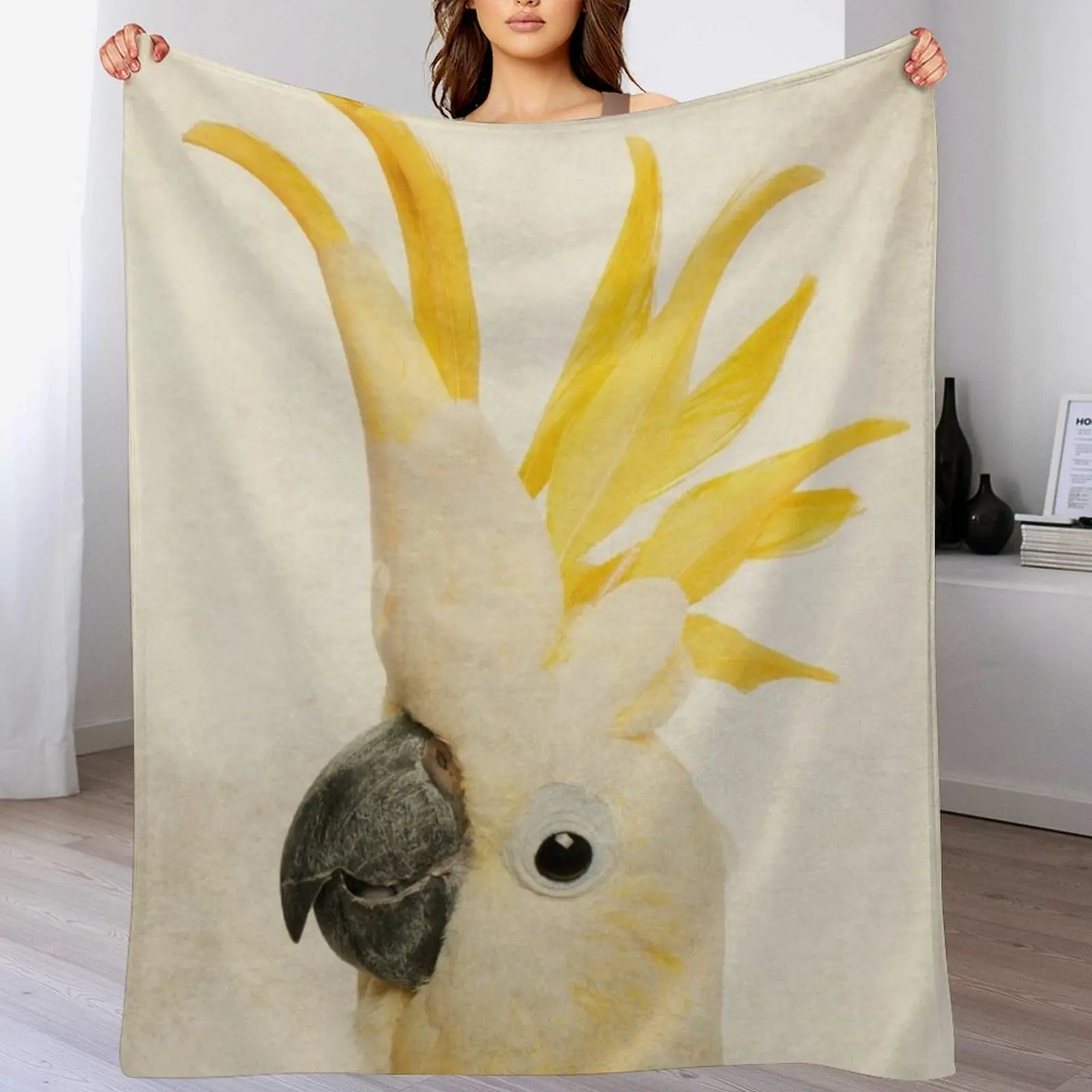 Sulphur Crested Cockatoo, Exotic Bird Portrait Art Throw Blanket Decorative Throw Shaggy Thins Summer Blankets