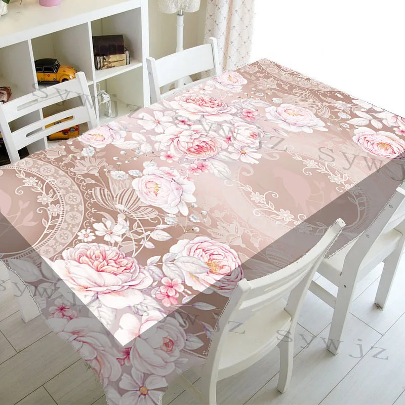 Spring Pink Floral Rectangle Tablecloth Holiday Party Decorations Waterproof Wrinkle Free Tablecloth for Kitchen Table Decor