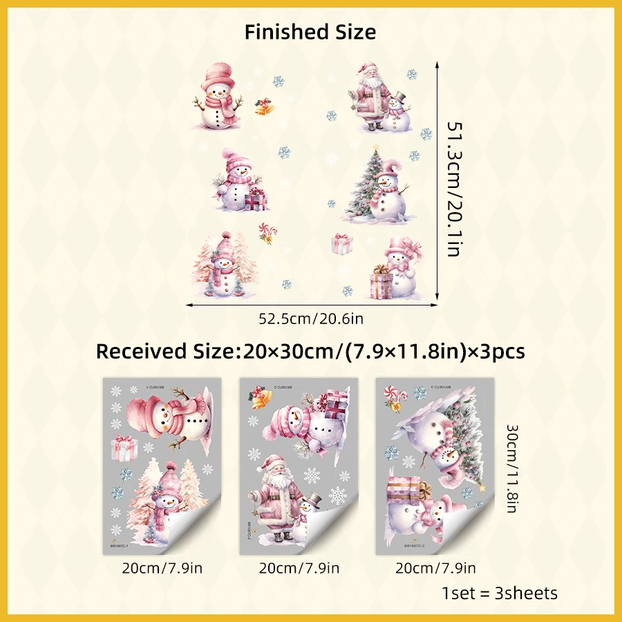 Christmas Decoration Cartoon Cute Pink Snowman Wall Stickers for Windows Bedroom Decoration Wall Decals Kids Room Decor