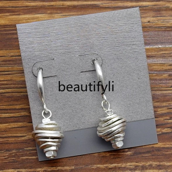 

Geometric twist piece designer temperament Mori female literary and artistic fan chic personality earrings pendant