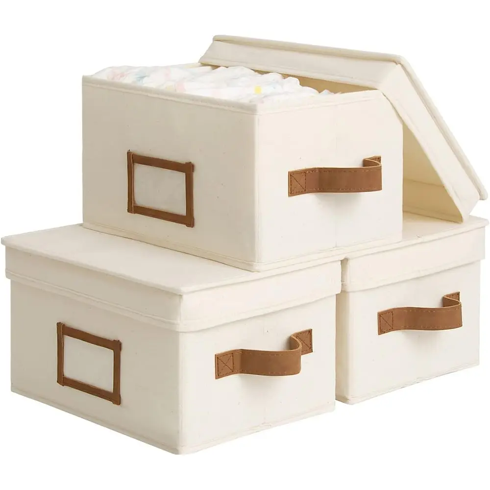 

Контейнеры для хранения с крышками, декоративные коробки для хранения с крышкой и ручками из ПУ, складные корзины для хранения для шкафа, полок, штабелируемые