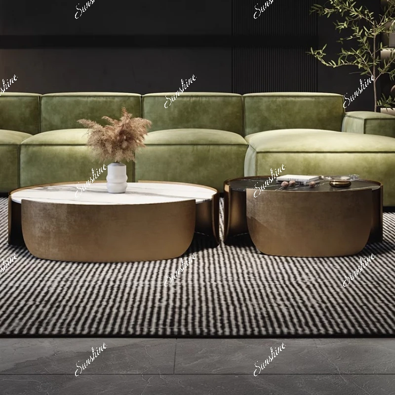 

Italian minimalist light luxury rock slab coffee table, living room, round coffee table