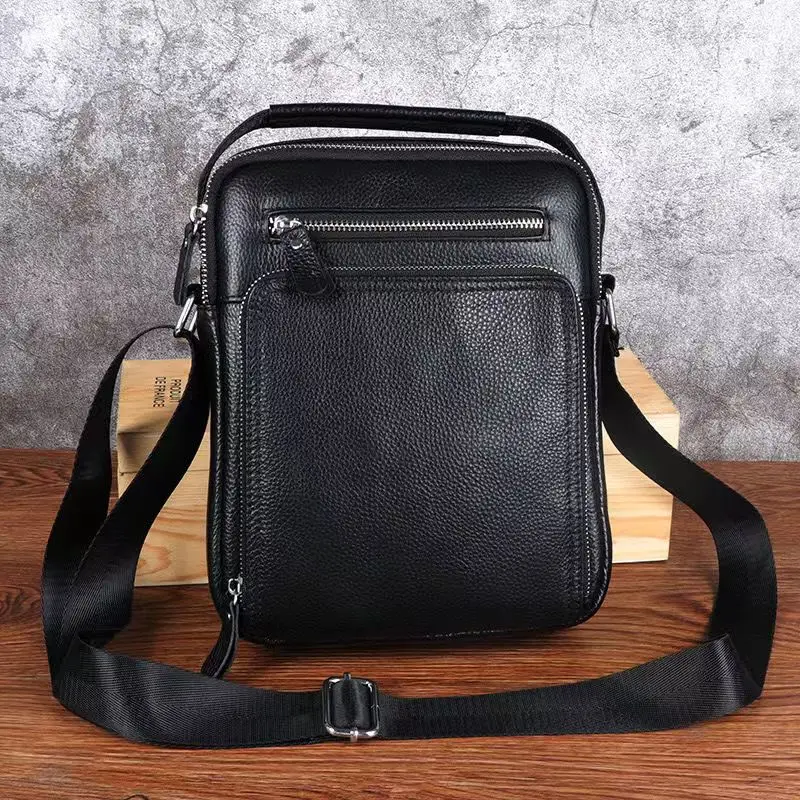 

New Fashion Black Genuine Leather Men Crossbody Bag Casual Business Leather Men's Messenger Shoulder Handbags Bags