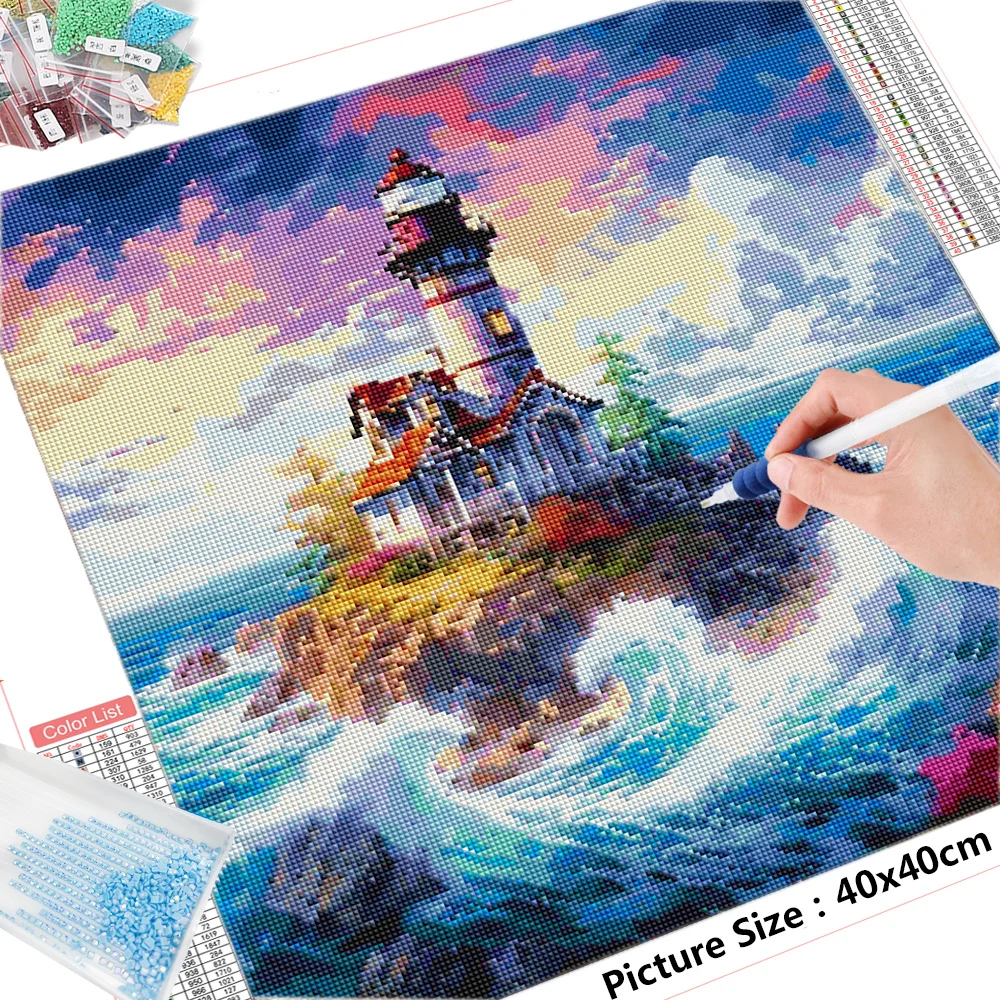 HUACAN Diamond Painting Landscape Cross Stitch House Mosaic New Arrival Embroidery Seaside Rhinestones Picture Home Decor