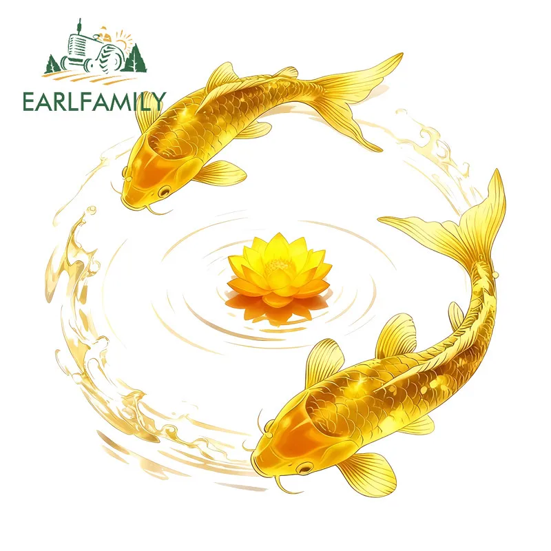 

EARLFAMILY Golden Koi Fish Cartoon Car Stickers Scratch-Proof Caravan Luggage Vinyl Decal Personality Waterproof Car Accessories