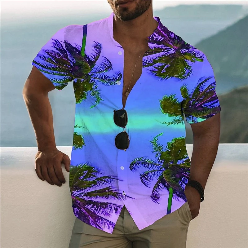 Camisas hawaianas estampadas en 3D para hombre, blusa holgada informal de manga corta con estampado de árbol de Coco para playa y vacaciones