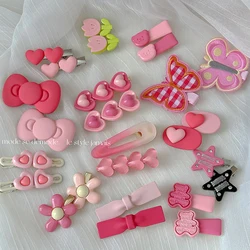 Y2K Pink Girls Kids Sweet Heart Bow Hairpins Barrettes Women Korean Fashion Kpop Butterfly Flower Hair Clip Jewelry Accessories