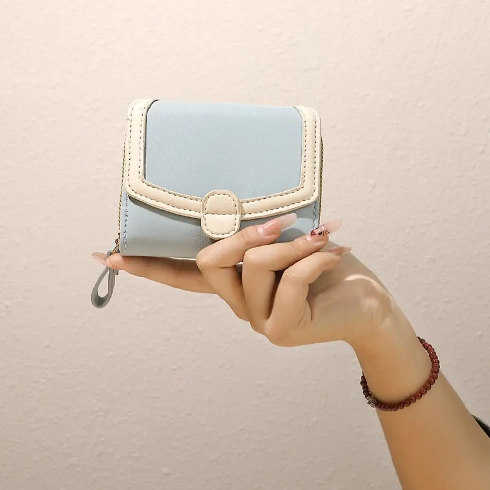 Nuovo portafoglio corto in pelle PU con cerniera porta carte piccolo porta carte da donna