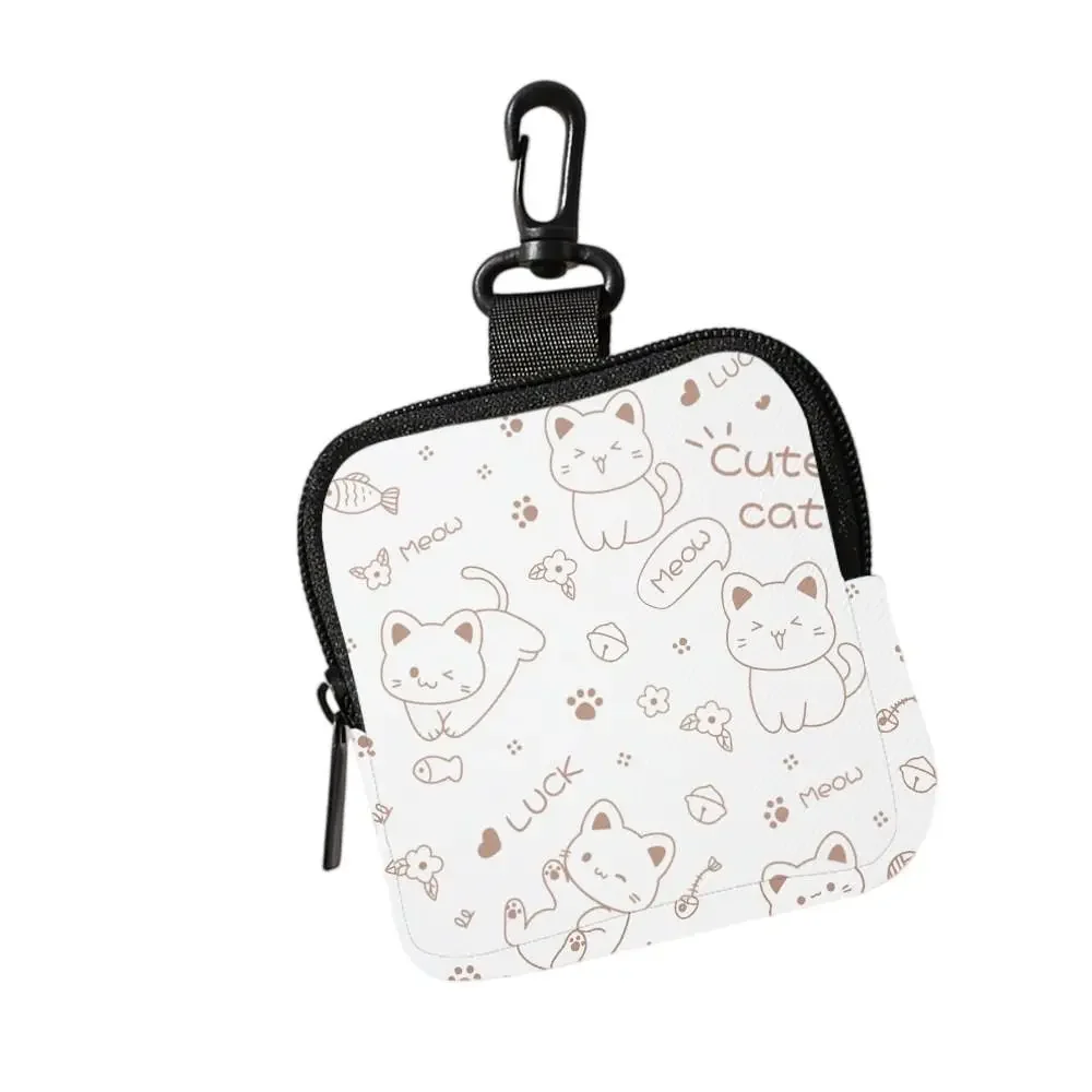

Large Capacity Cute Cat Print Portable Coin Purse Waterproof with Key Ring Zipper Storage Bag Multifunctional Faux Leather