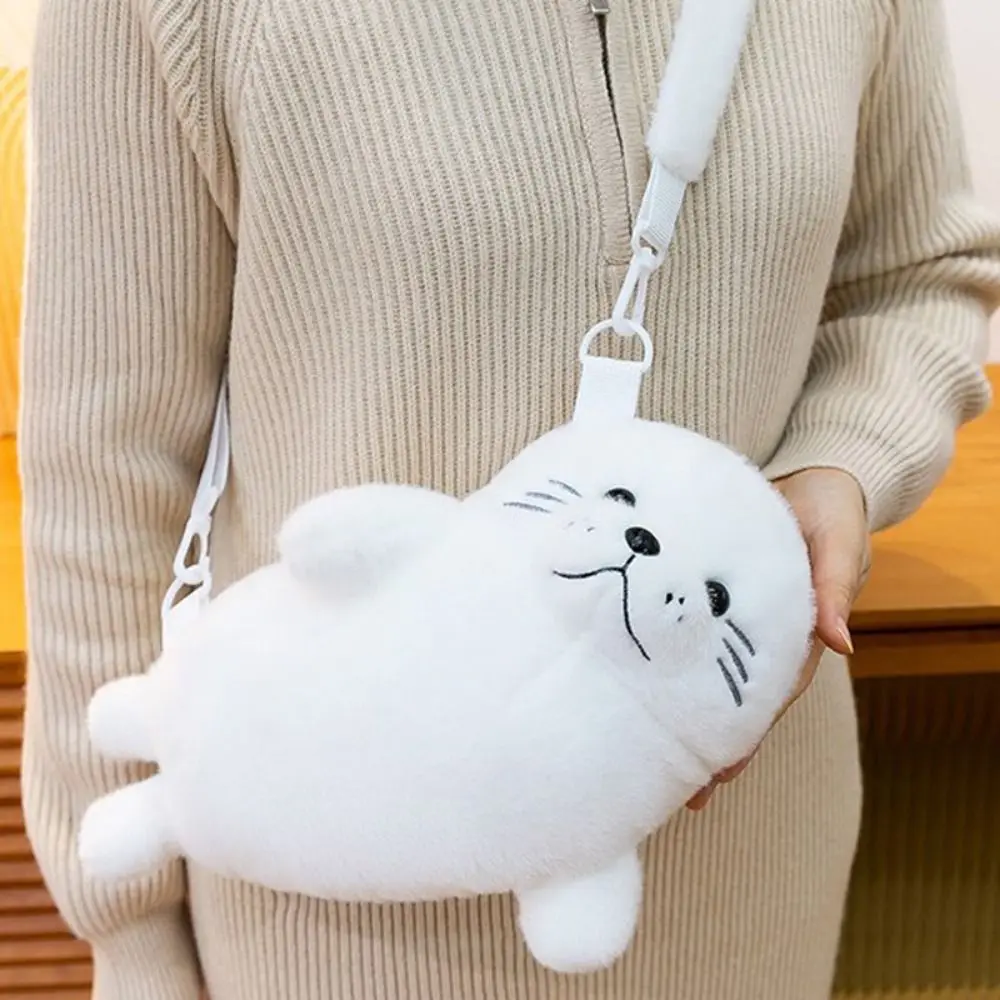 Creative Cute Seal Shoulder Pouch Soft Adorable Cartoon Seal Handbag Lightweight Adjustable Straps Crossbody Bag Students