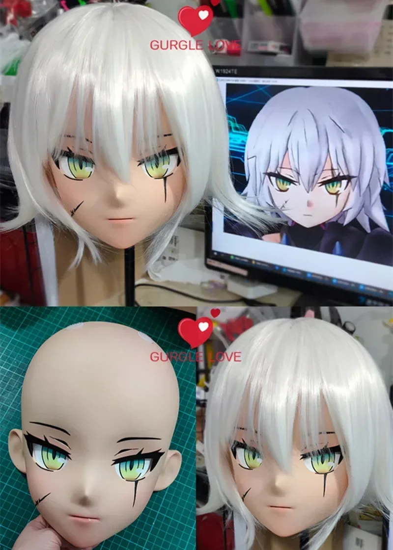 (GL03) Personagem Personalizado Feminino Menina Resina Meia Cabeça Crossdressing Cosplay Anime Japonês Papel FGO Jack Kigurumi Máscara