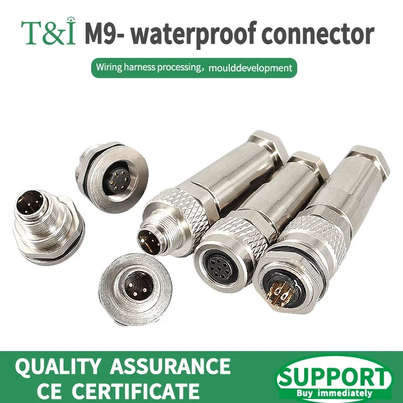 5/10/100 Sets M9 waterproof metal straight connector aviation plug socket 2/3/4/5/6/7/8 pins crimping welding plate front