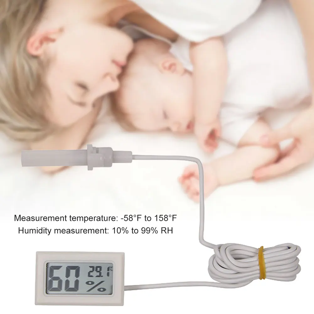 Mini Probe Thermometers LCD Display Probe Temperature Humidity Gauge Fahrenheit Versatile for Reptile Incubator Aquarium Poultry