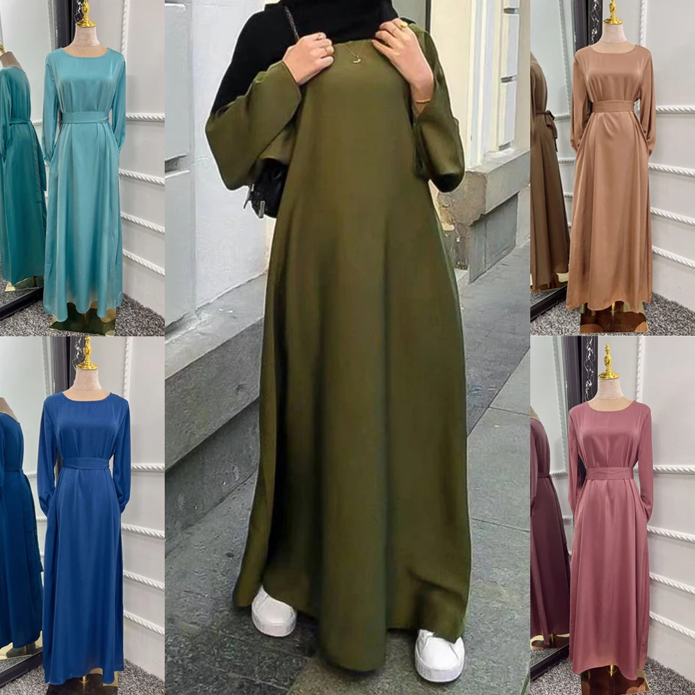 

Satin Abaya Dubai Turkey Kaftan Women Muslim Casual Maxi Dress Abayas Islamic Clothing Arabic Robe Ramadan Gown Jalabiya Vestido