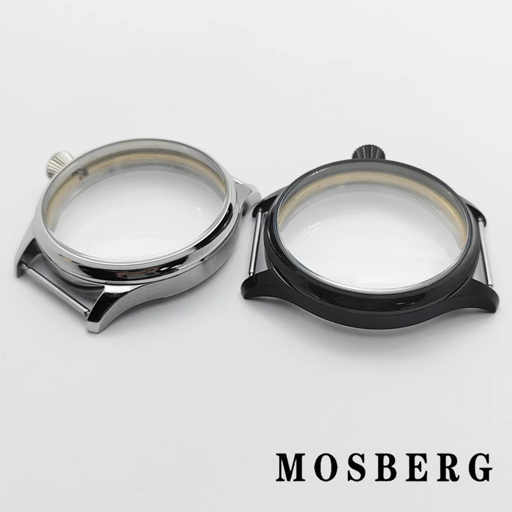 44mm 6497 Cassa per orologio polacco Argento/Nero Solido acciaio inossidabile per ETA 6498 6497 ST3600 3620 Movimento Orologi Accessori Parti