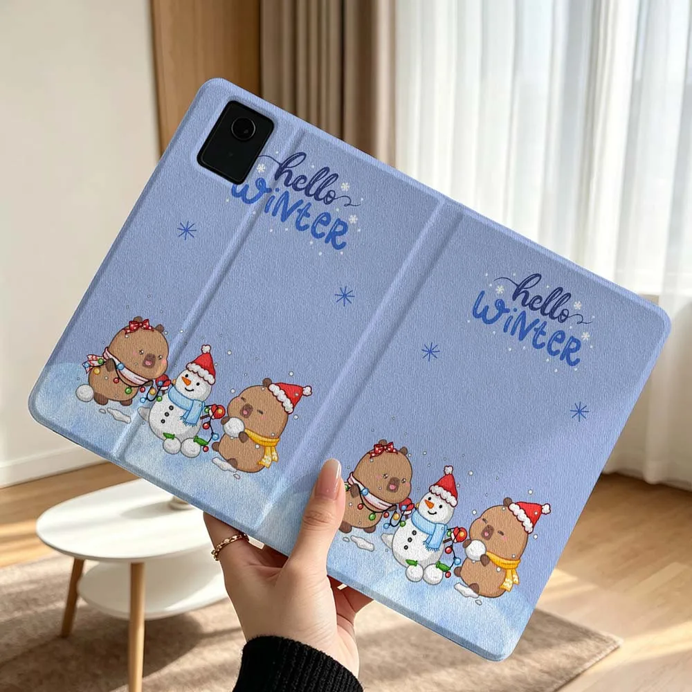 Cute Capybara Winter Art Soft For Lenovo Xiaoxin Pad Pro Tab P12 P11 11 13 11.2 inch K11 Plus Pen Tray Tablet Case