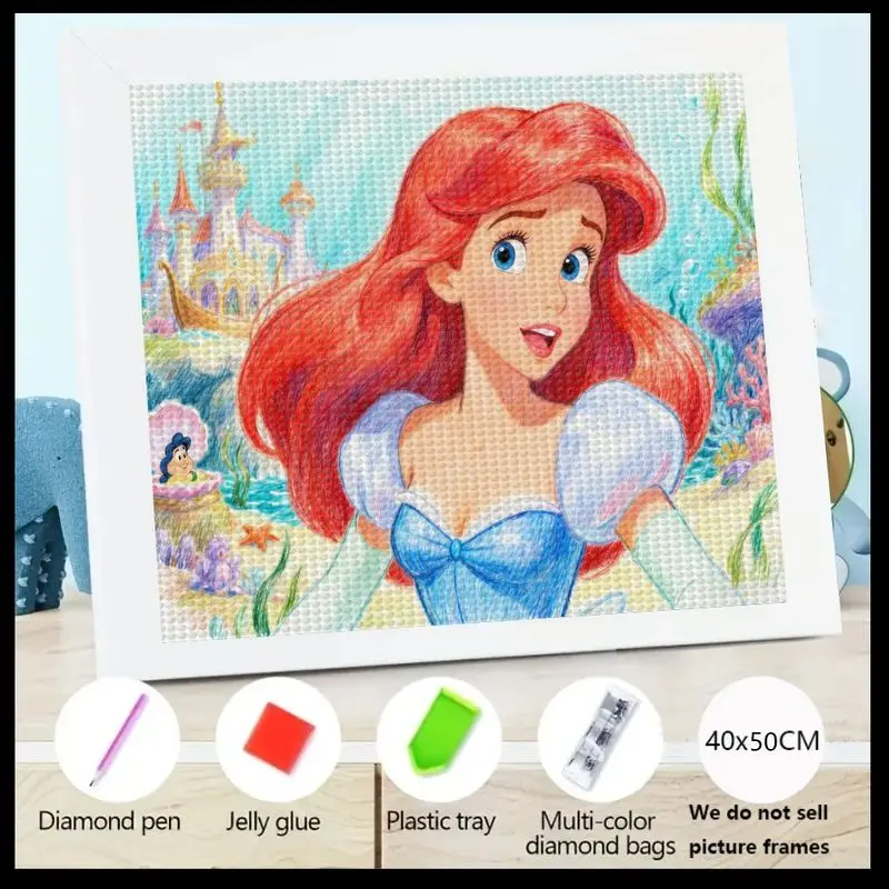 

1 шт., принцесса Диснея Ариэль, Русалочка, 5D полный дрель, набор для алмазной живописи, сделай сам, сверкающий кристалл, горный хрусталь, драгоценный камень, мультфильм