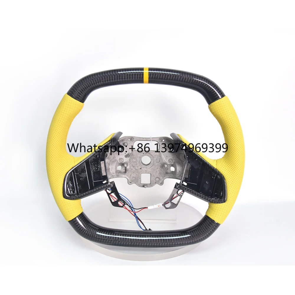 Suitable for Corvette C8 Yellow Leather Modified Forged Carbon Fiber Steering Wheel Assembly Suede Perforated Leather Customized