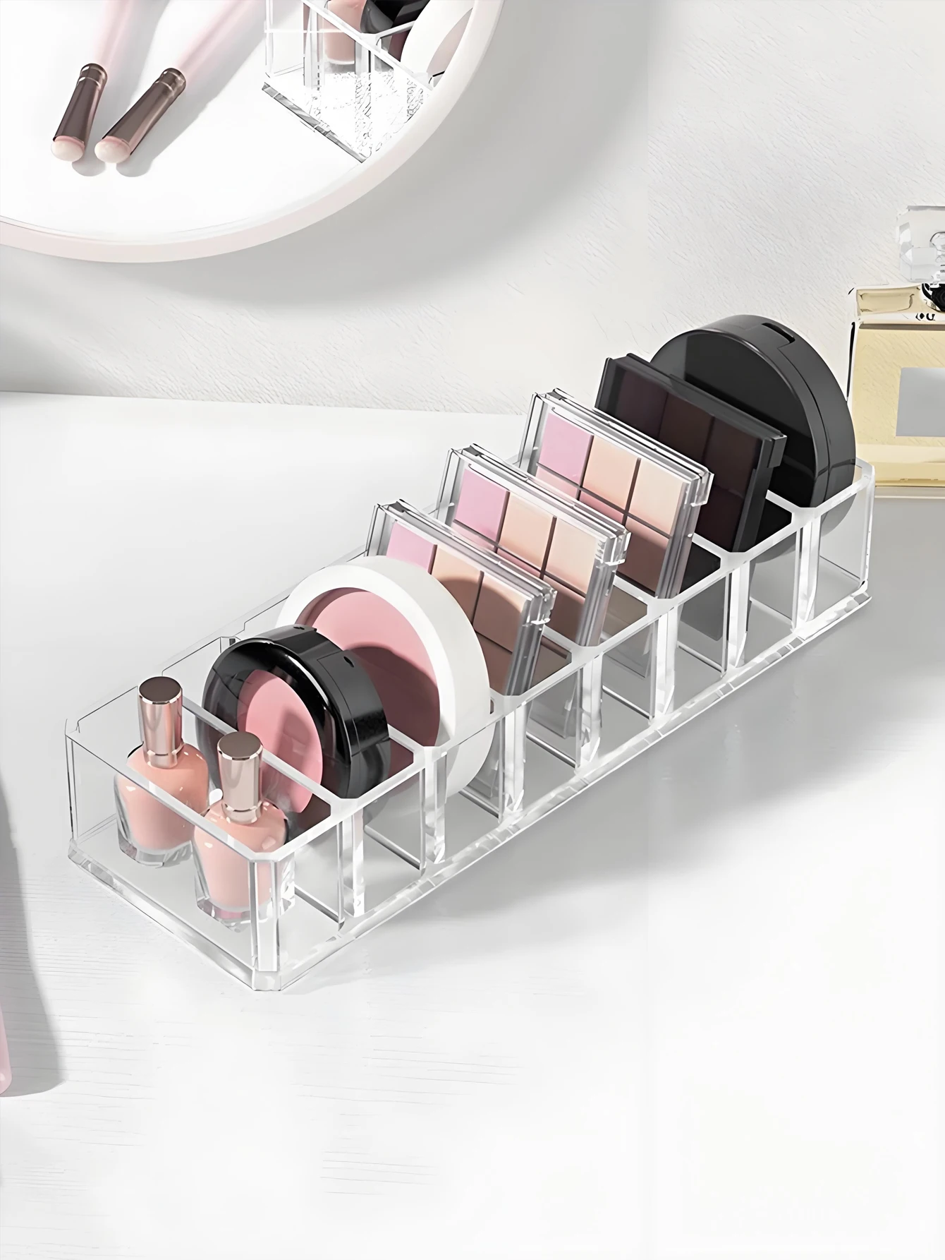 8-Grid Clear Desktop Organizer Makeup Cosmetic Storage Box Office Desk Cable Holder for Charger Data Line Phone Accessories