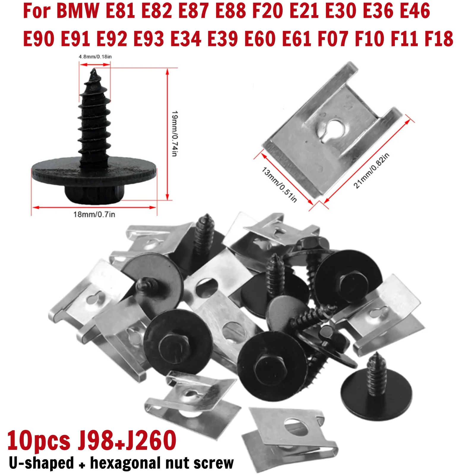 

10pcs For BMW Hex Head Tapping Socket Bolt Screw Clips Undertray Splash Guard For E21 E30 E36 E46 E90 E91 E92 E93 E34 E39 E60
