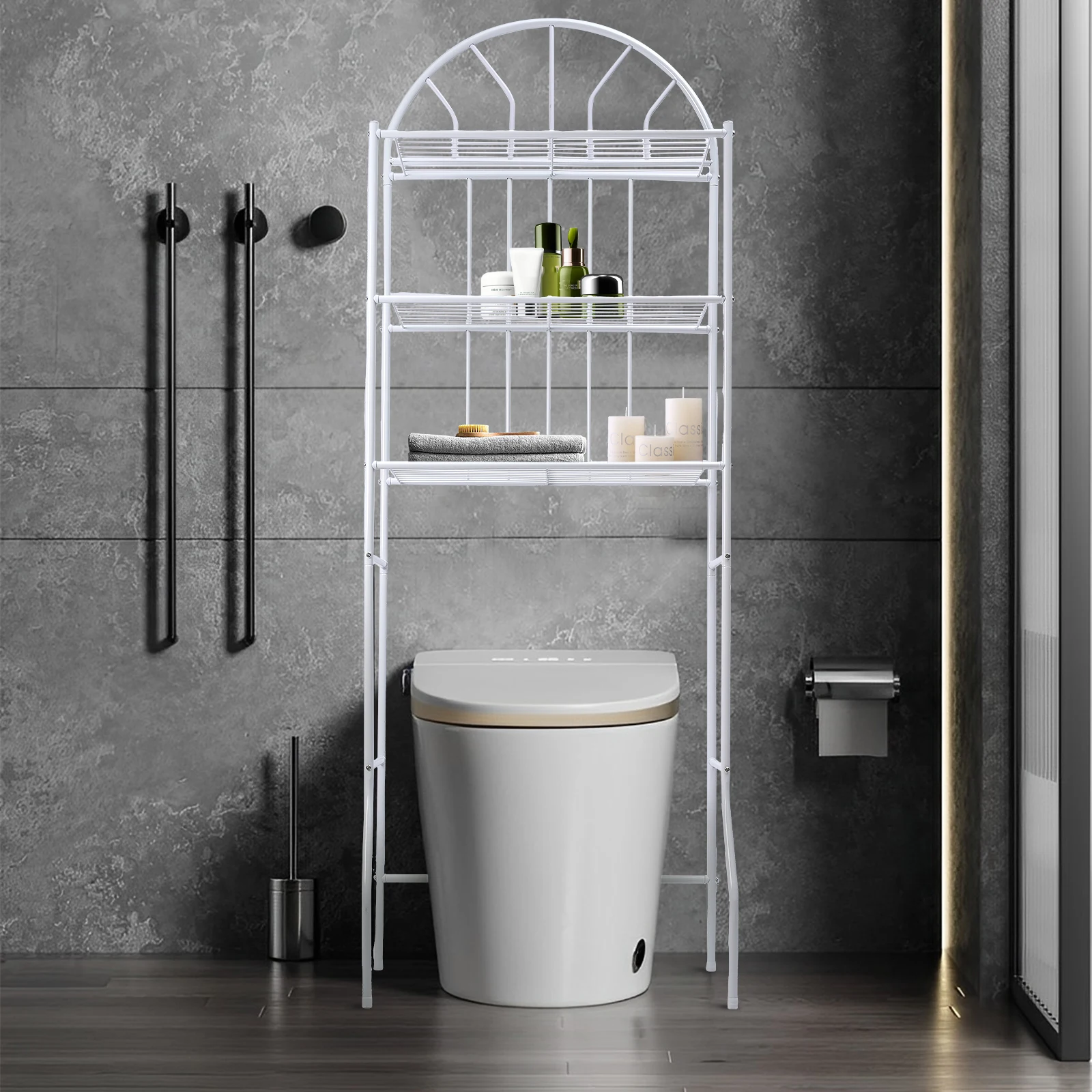 3-Tier Bathroom Toilet Shelf Over The Toilet Organizer Metal Freestanding Storage Towel Rack White