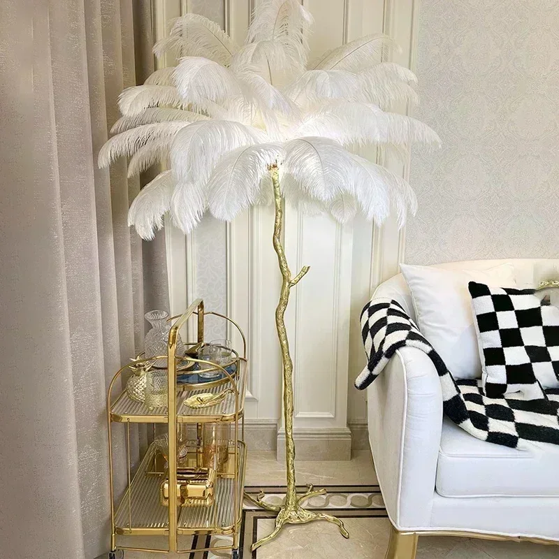 Luxury Feather LED Floor Lamp Nordic Standing Light for Internet Celebrity Ostrich Ins Live Broadcast Room Bedroom Home Decor