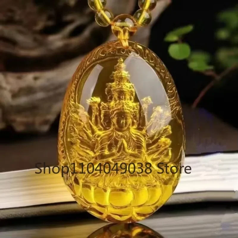 Golden Amber Eight Patrons Thousand Handed Buddhist Bodhisattva Zodiac Mouse Life Buddha Pendant Sweater Necklace Amber Pendant
